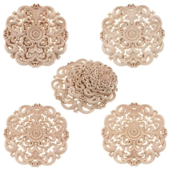 6Pcs-Carved-Wooden-Bed-Carved-Appliques-Retro-Round-Woodcarving-Decal-Unpainted-Furniture-Cabinet-Wall-deocration-crafts